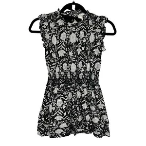 Cleobella Black & White Floral Print Metallic Gold Stripes Mini Dress Girls 7 - Picture 1 of 5