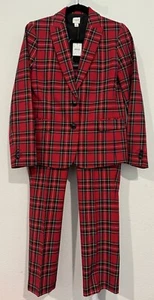 NWT J. Crew Tartan Plaid Red Holiday Suit Womens SET Blazer (4) + Pants (6) - Picture 1 of 17