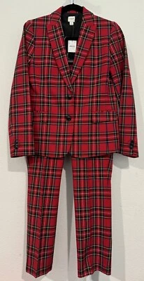 NWT J. Crew Tartan Plaid Red Holiday Suit Womens SET Blazer (4) + Pants (6) - Image 1 of 4