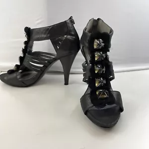 NINE WEST Talla 7.5 Gris NWALLOVER Zapatos de Tacones Altos con Joyas Correa en T Tacón de 4" - Imagen 1 de 12