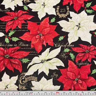 Christmas Joy by Nancy Mink Wilmington Poinsettia Cotton Fabric by the HALF YARD - Image 1 of 2
