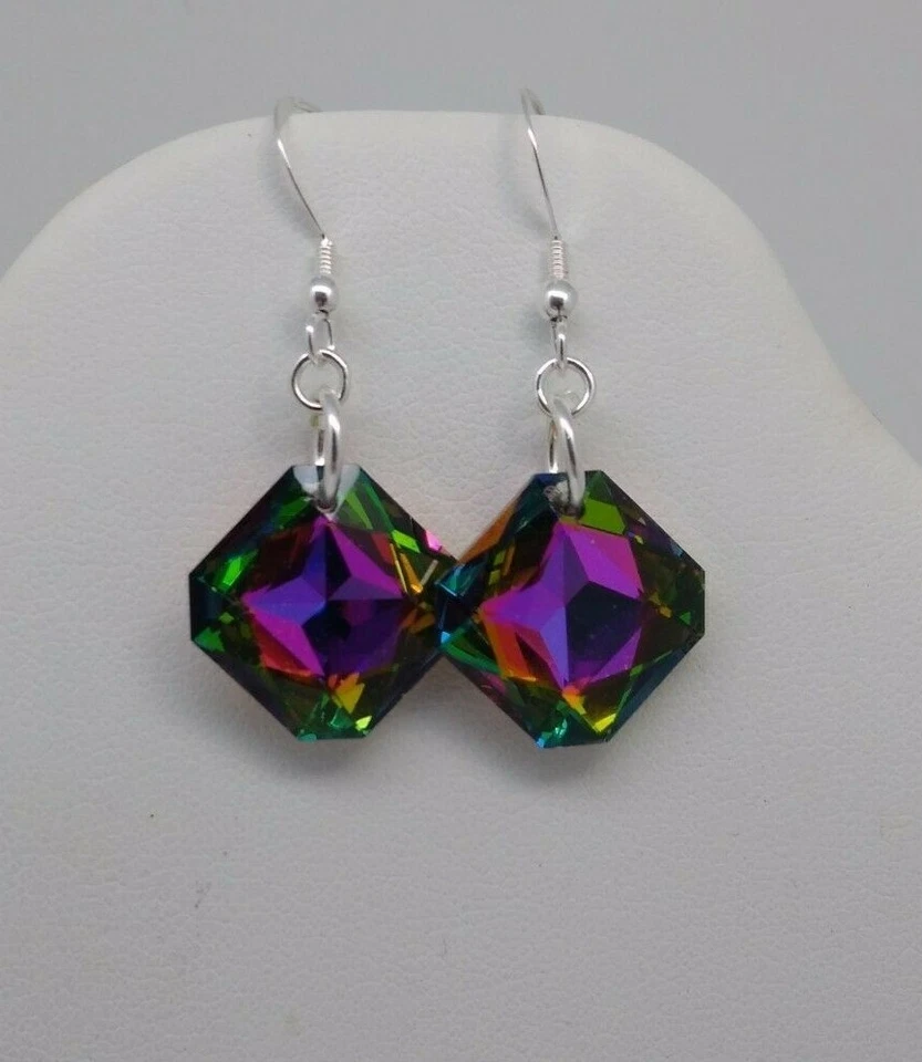 Pendientes rombo medianos vitrail cristal Swarovski plata esterlina m/w; cierre de palanca Foto 1 de 2