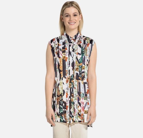 Camicia senza maniche Burberry London Archive nuova senza etichette stampa sciarpa seta IT40 vendita al dettaglio $740