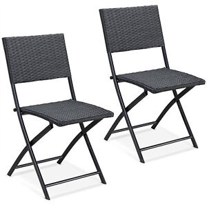 Set de 2 chaises pliantes "Rome" en polyrotin noir chaise de jardin confortable