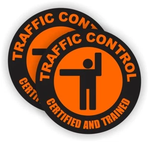 2x Traffic Control Hard Hat Stickers Helmet Decals Labels Flagger Safety Laborer - Picture 1 of 1