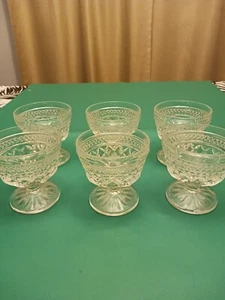 ANCHOR HOCKING Wexford 3 1/4" set of 6 footed clear footed sherbet bowls VTG - Picture 1 of 10