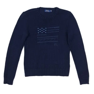 Polo Ralph Lauren American Flag Jumper Medium UK 10 12 Women Sweater USA Blue - Picture 1 of 17