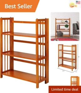 Sturdy Folding Stackable Bookcase - Honey Oak Finish - No Assembly Required - Picture 1 of 15