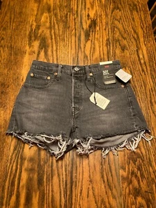 NWT Levi’s 501 Original Short in Cabo Rise Frayed Raw Cut Hem Dark Grey Sz 27 - Picture 1 of 21