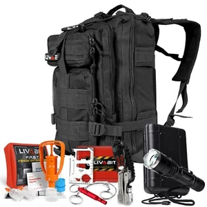 LIVABIT SOS Bug Out 3 Day Backpack First Aid Kit Emergency Survival Gear Black - Picture 1 of 7