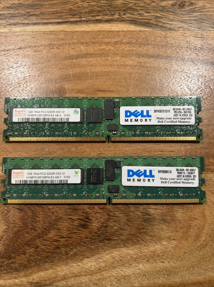 2GB Lot of 2 Hynix 1GB 1Rx4 PC2-3200R-333-12  HYMP512R72BP4-E3 DELL CERTIFIED - Image 1 of 4