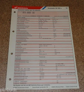 Hoja De Inspección Honda Dominator NX 650 Año 1991 - Imagen 1 de 1