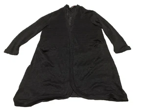 Devoted Duster Cardigan Women Open Front Pocket Size 3X Sleeve Black Striped - Picture 1 of 14
