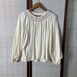 Madewell Superlight Jacquard Embroidered Smocked Crop Organic Cotton Top Medium - Picture 1 of 10