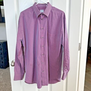 Armani Collezioni Hombre’s Grande Rosa Azul Marino Rayas Camisa de Vestir Hecha en Italia Algodón - Imagen 1 de 8