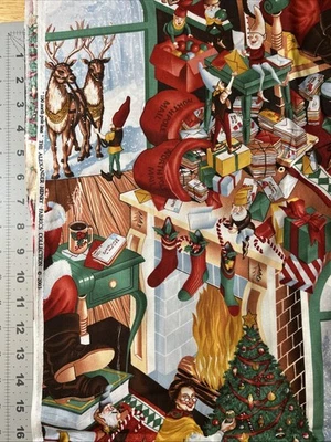 Tela de algodón 100 North Pole Lane Santa Alexander Henry 1 yarda - Nueva Foto 1 de 3
