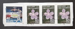 CYPRUS Turkish 2008 80k Flower Strip 2016 40k UEFA Football on Piece XF 2941-1 - Picture 1 of 1