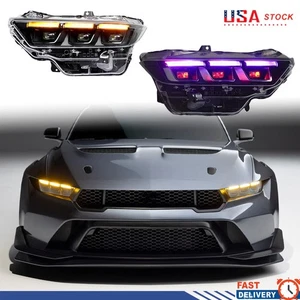 Fits 2024-2025 Ford Mustang Right & Left LED RGB Headlight Assy w/Animation Pair - Picture 1 of 13