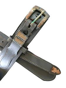 VTG Nocona Leather Belt Sz 38 Gray Western Patina Buckle Tip  1976 S 108 - Picture 1 of 13