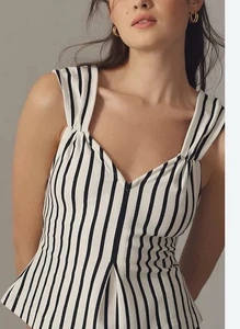 Maeve V-neck Bubble Fit and Flare Top Black And White Striped Size Medium - Picture 1 of 4