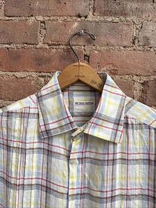 Michael Bastian Men's Linen Shirt, Sz Large, Plaid Plisse Front, Italy - Picture 1 of 6