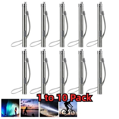1-10x 1000 Lumens Premium Rechargeable LED Flashlight Stainless Steel Pen Light - Image 1 of 4