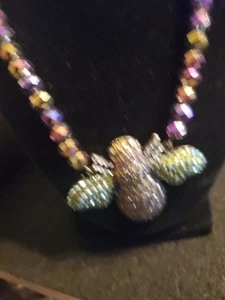 LADIES KIRKS FOLLY RHINESTONE BEE AND PURPLE GLASS BEAD NECKLACE - Picture 1 of 4