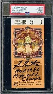 Fran Tarkenton Signed & Inscribed Super Bowl VIII Ticket Gem Mint 10 PSA/DNA - Picture 1 of 3
