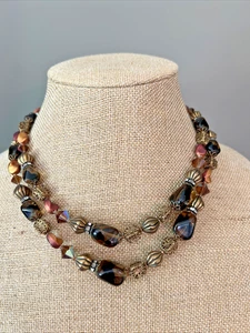 COLLANA DUE FILI VINTAGE FIRMATA VENDOME ART VETRO e PERLINE FILAGREE - Foto 1 di 14