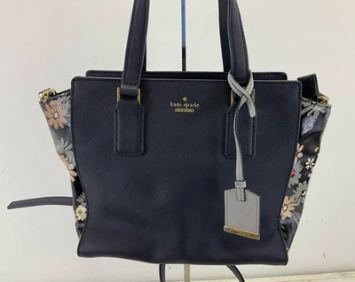 Kate Spade Navy Blue Multi Saffiano Leather Floral Detail Satchel - Image 1 of 4