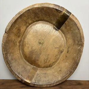 Vintage Wooden Dough Bowl - 16” Rustic Dish - Large Antique Bowl - #04 - Picture 1 of 8