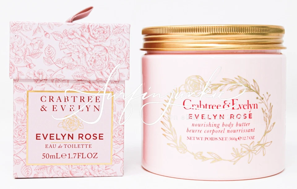 Crabtree & Evelyn Evelyn Rose Perfume Spray Eau de Toilette + Frasco de Manteiga Corporal Tamanho Completo Novo - Imagem 1 de 3