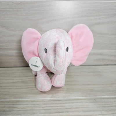 Little Me Pink Floral Damask Elephant Plush Rattle 9” Stuffed Animal Toy Lovey - Image 1 of 4