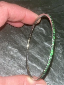 Sterling Silver Bracelet Emerald Green Stones 925 Bangle Vintage Jewelry - Picture 1 of 5