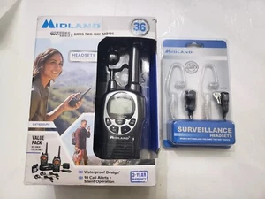 Midland GXT1000VP4 2-pk 50-kanałowe radio dwukierunkowe FRS/GMRS + zestaw słuchawkowy do przeglądów AVPH3 - Zdjęcie 1 z 6