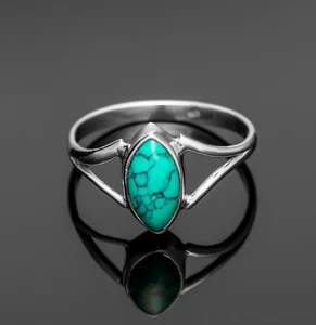 Marquise 925 Sterling Silver Ladies Turquoise Ring Gemstone Gift Boxed Jewellery - Picture 1 of 5
