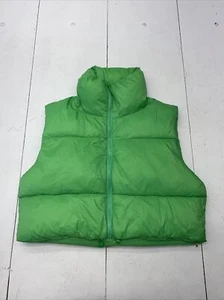 Green Zip Up Padded Collar Cropped Puffer Quilted Vest Jacket Women Size XL New - Picture 1 of 6