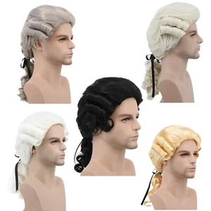Judge Lawyer Baroque Cosplay Wig Curly White Grey Black Historical Wig + Wig Cap - Picture 1 of 25