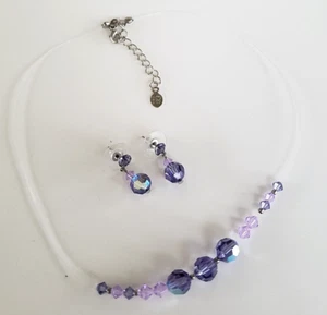 Vintage Cc lila Borealis Kristall Illusion Halsband Halskette Ohrringe Set silberfarben - Bild 1 von 7