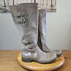 Born Attila Leather Buckle Heeled Equestrian Military Tall Boots Gray Size 7