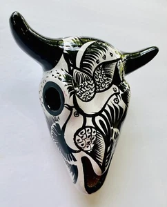 Ceramic Pottery Figurine Cow Buffalo Hand Painted Bird Bull Horn Cowboy #17 - Picture 1 of 7