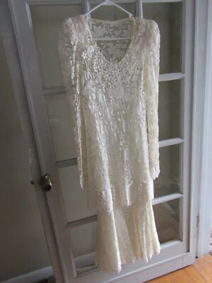 Vestido vintage de encaje marfil Samual Scott años 80 talla 8 Foto 1 de 4