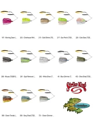 Strike King SpInnerbait 1/2 OZ Tour Grade Doble Sauce (TGSB12WW) Cualquier 13 Colores Foto 1 de 4