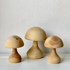 Vtg Set of Three Carved Natural Wood Mushrooms/Toadstools Sculptures/Figurines