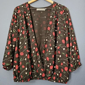 ASTR The Label schwarze Bluse mit Blumendruck vorne offen Damengröße Medium - Bild 1 von 9