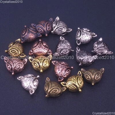 Solid Metal Fox Head Bracelet Connector Charm Beads Silver Gold Copper Gunmetal - Image 1 of 4