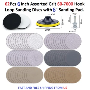 62Pcs 6 Inch Assorted Grit 60-7000 Hook Loop Sanding Discs with 6" Sanding Pad - Picture 1 of 10