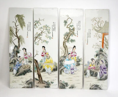 Juego De Colección De 4 Figuras De Rosa Familia Wang Qi MK República China Panel De Porcelana Foto 1 de 4