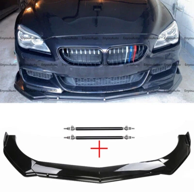 For BMW 740i 750i Series Front Bumper Lip Spoiler Splitter + Strut Rods Black Foto 1 de 4