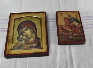 Saint Demetrios (Dimitrios) auf Pferd Ikone und Gottesmutter mit Kind #M - Bild 1 von 16